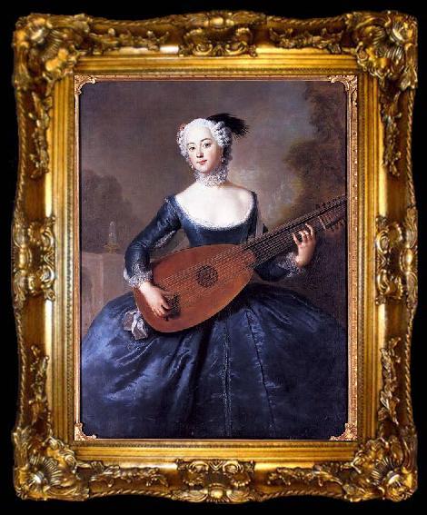 framed  antoine pesne Portrait of Eleonore Louise Albertine, Comtesse von Schlieben-Sanditten, Freifrau von Keyserlingk (1720-1755), wife of Dietrich Cesarion, ta009-2